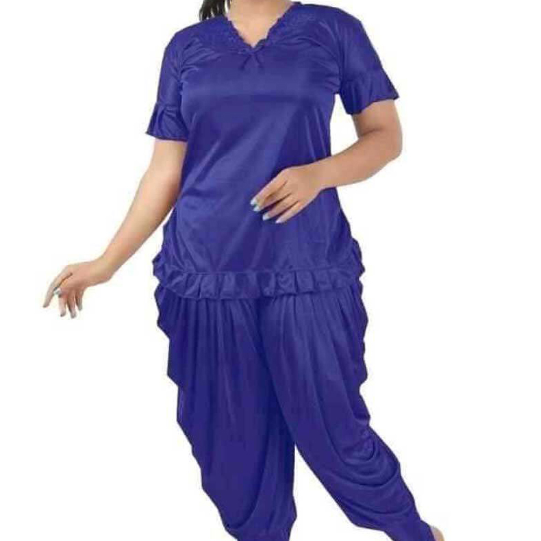 Two Part Satin Solid Dhoti Kurta Women Nighty Set Sleepware Dress Nighty  Shirt Ladies Langery PURPLE- MY SHOPEE
