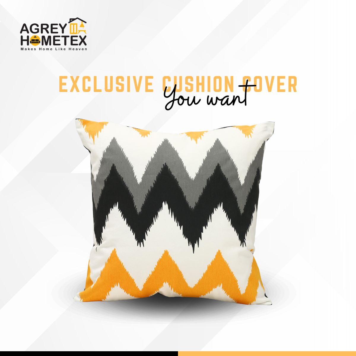 Exclusive Cushion Cover, (Yellow,Black,Ash), (14"x14") Only Cover, 1 Pcs