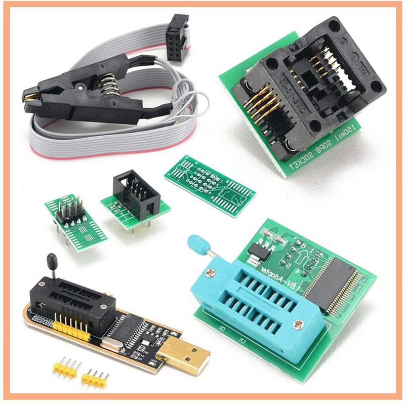OIMG 1Set Ch341A 24 25 Series Eeprom Flash Bios Usb Programmer+Soic8 Sop8 Test Clip+Spi Flash 1.8V Adapter+Sop8 Soic8 To Dip8. 