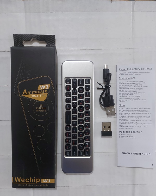 Wechip W3 Air Mouse Voice Control With Keyboard Rechargeable. 