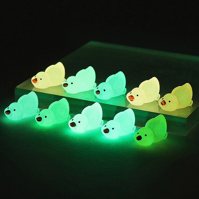 10Pcs Mini Luminous Resin Ducks Glow In The Dark Miniature Ornament Tiny Duck Mzea. 