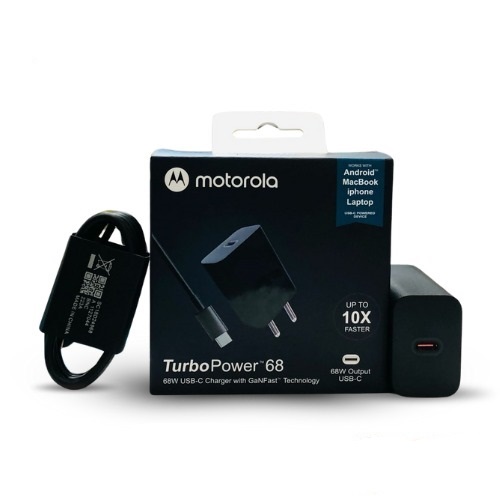 Motorola TurboPower 68W Charger USB-C PD Mains Wall Charger/Power Adapter with 1M 6.5A USB-C to USB-C Ultra Fast Cable. 