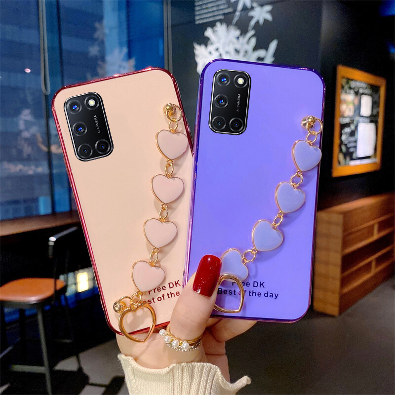 Phone case OPPO A92 Soft Case Transparent Plating Electroplating Shiny Cases + Love Bracelet For OPPO A92 Cover. 