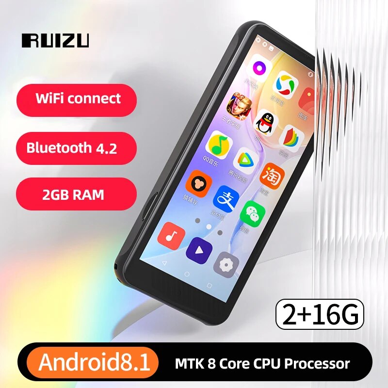 RUIZU Z80 16G WiFi Android 8.1 MP4 Player With Bluetooth 4.2 HiFi MP3 Player 4.0inch Full Touch Screen Walkman FM/ Ebook/Video. 
