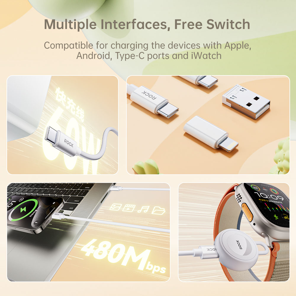 ROCK L14 Multifunctional Charging Cable adapter Set Storage Box with Apple watch charger. 
