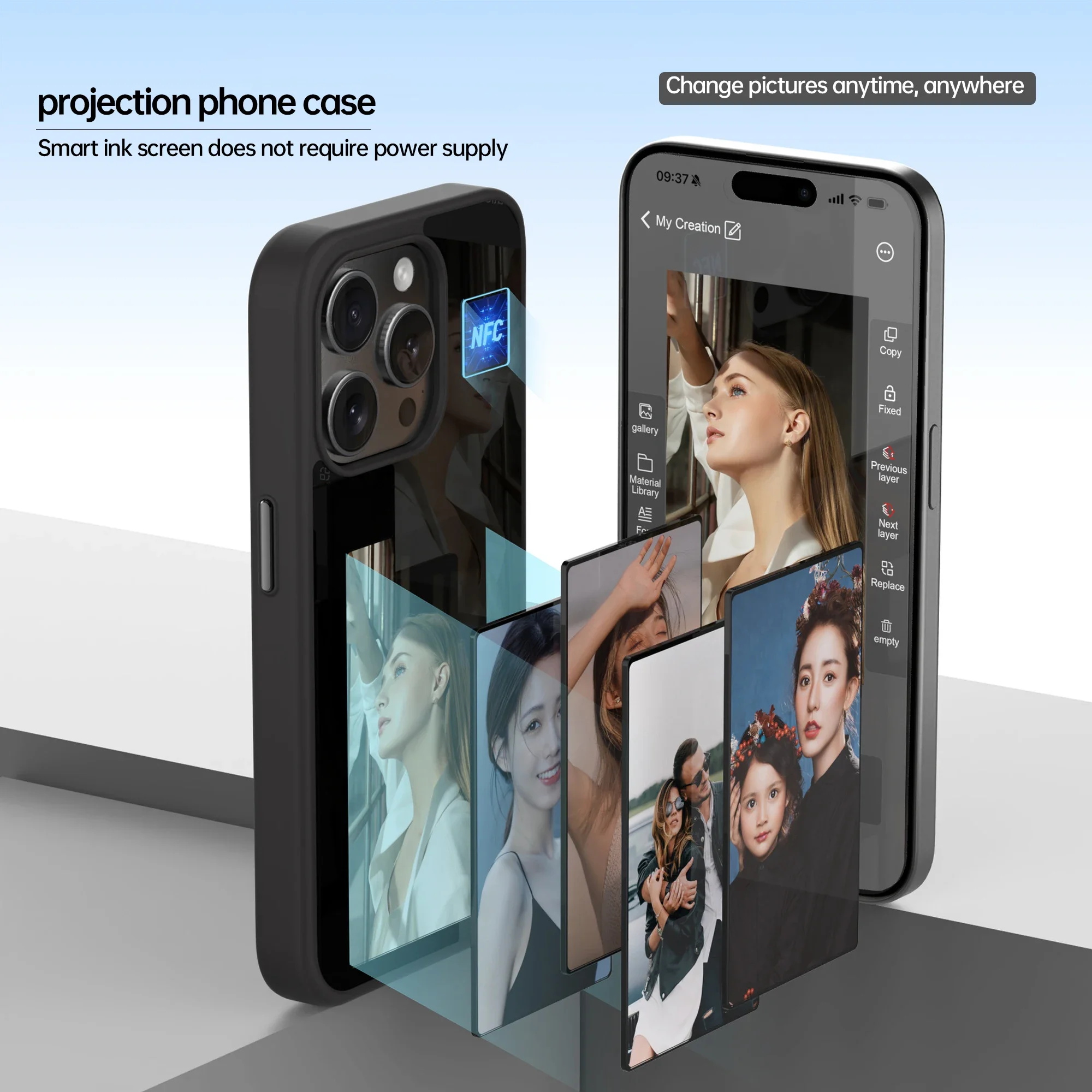 E-ink Screen Phone Case For iphone 13 14 15 Pro Max Smart DIY Can Change Picture NFC Refesh Phone Protective Cover Battery Free. 
