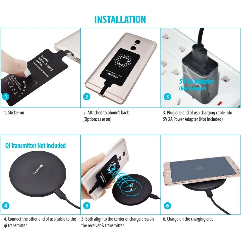 Android Qi Receiver Wireless Charger Adapter TI Solution Fast Charging for Huawei P9 All Micro-USB Type-C Phones. 