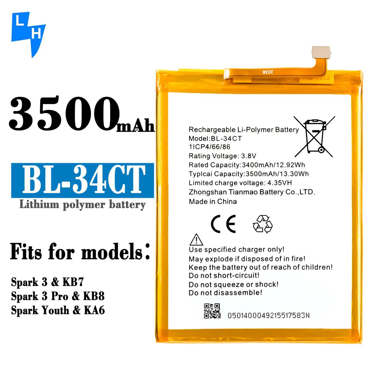 Tecno BL-34CT Battery for Tecno KB 7 / KB7