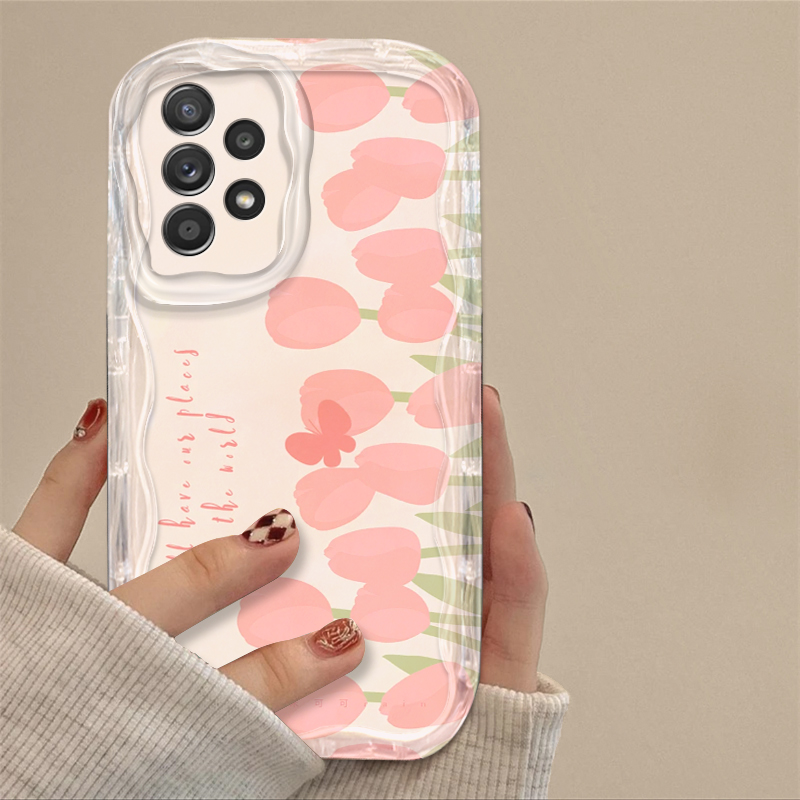 Tulip Pink Cloud Cute For Samsung S24 S23 S21 S20 Ultra Plus FE A73 A72 A71 A51 A31 A05S A05 A04 5G Wave Oil TPU Phone Case. 