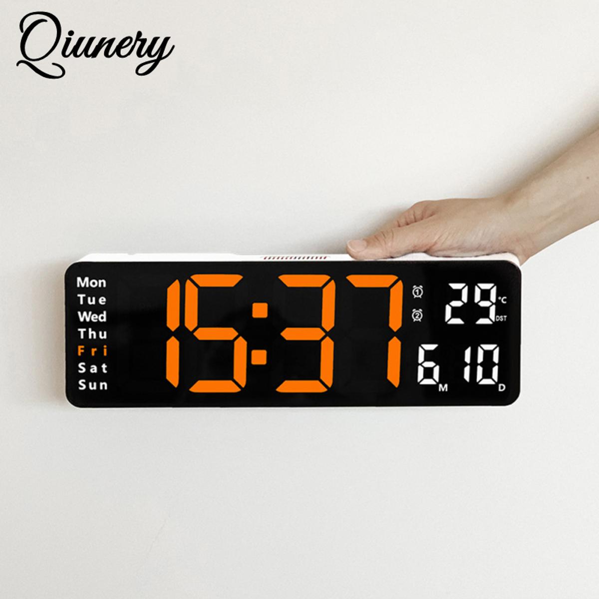 13-inch Led Digital Alarm Clock Time Date Temperature Week Display Wall-mounted Electronic Wall Clock