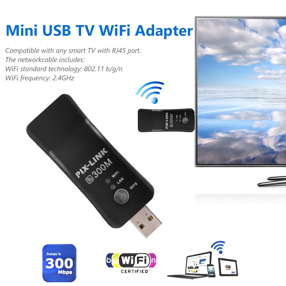 Wireless USB Universal 300Mbps Smart TV Wifi Adapter TV Sticks RJ45 Network for