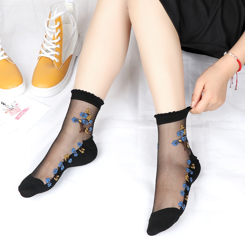 【VisioN Shop】Sexy fishnet Lace Ruffle Soft Comfy Sheer Elastic Mesh Knit Trim Transparent Ankle funny socks 1pair=2pcs 2305. 