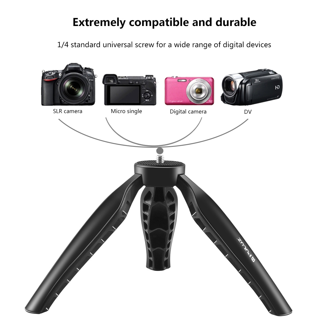 PULUZ ple Mini ABS Desktop Tripod Mount with 1/4 inch Screw for DSLR & Digital Cameras, Working Height: 9cm(Black). 