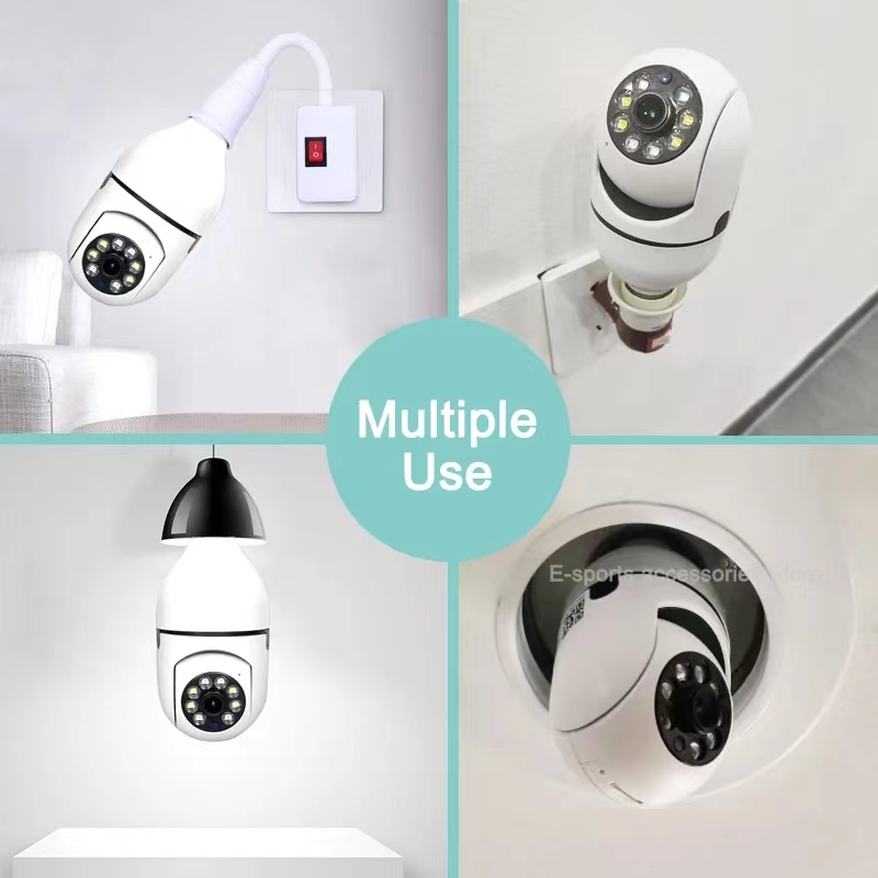 200W 5G E27 Bulb Surveillance Camera Night Vision Full Color Automatic Human Tracking 4x Digital Zoom Video Indoor Security Monitor