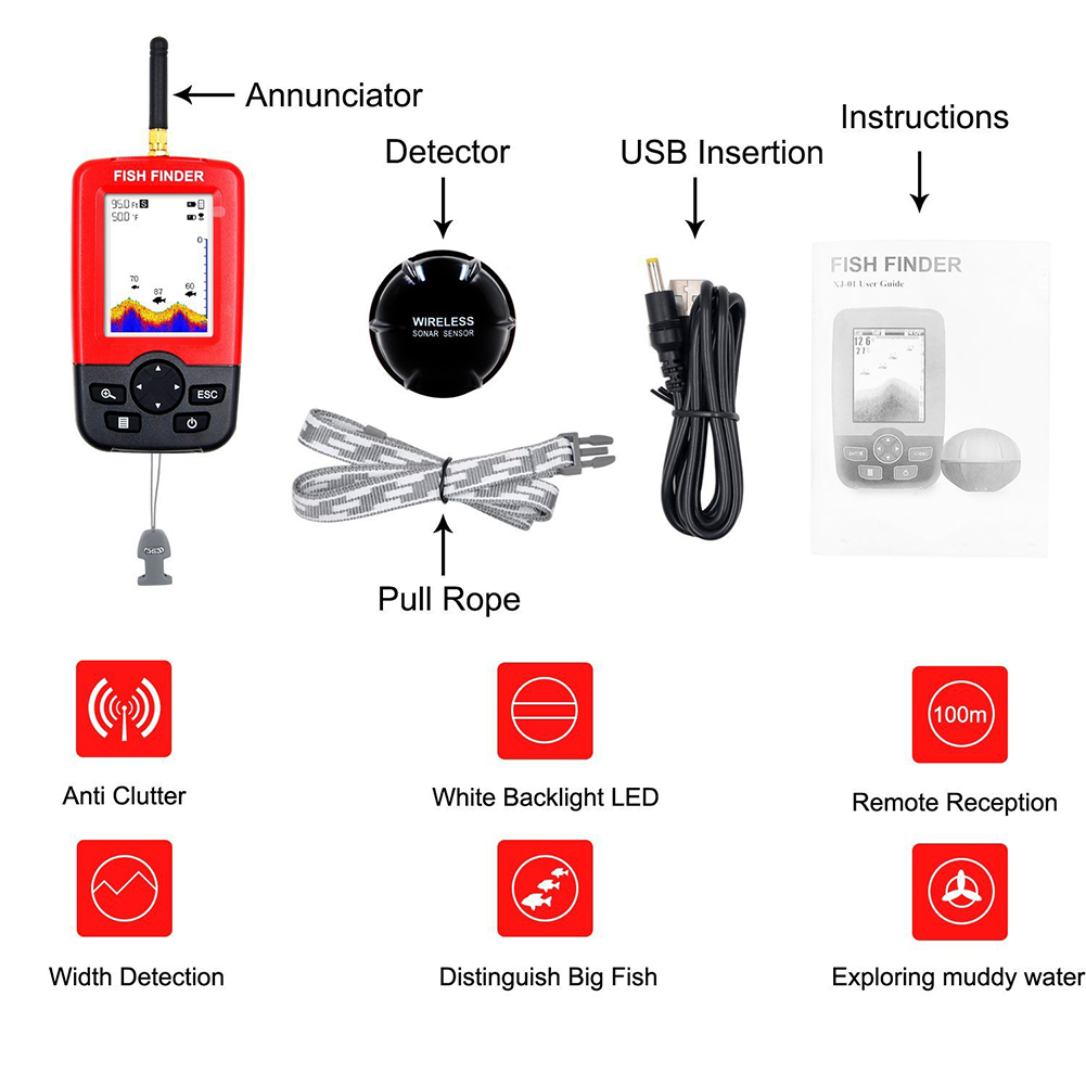 Xj-01 Wireless Color Screen Charging Dot Matrix Fish Finder. 