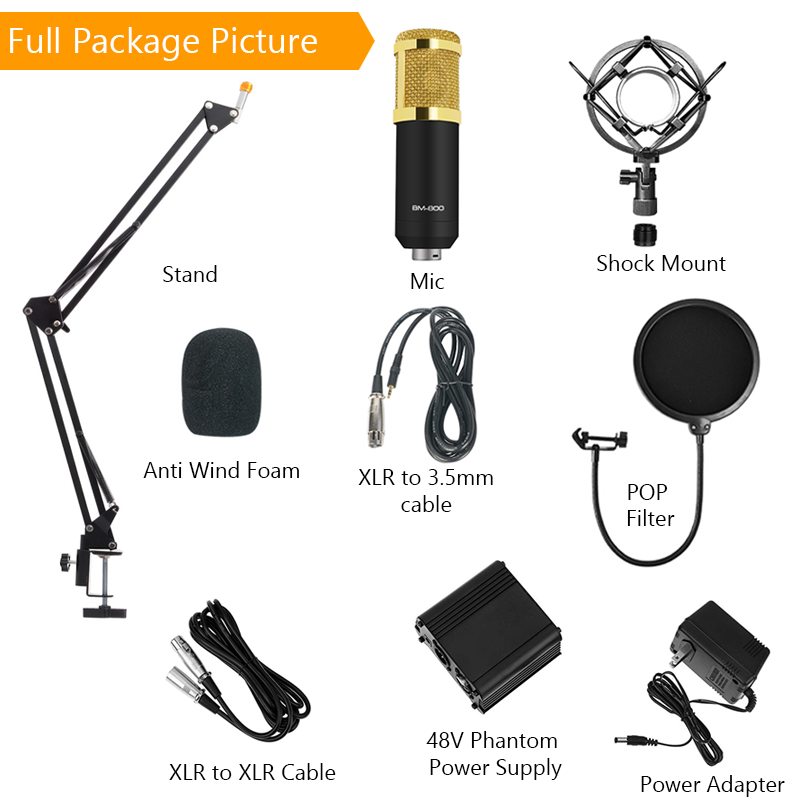 BM800 Condenser Microphone With PHANTOM Power Supply BM800 Microphone BM 800 mic for pc BM-800 microphone for mobile studio microphone for recording. 