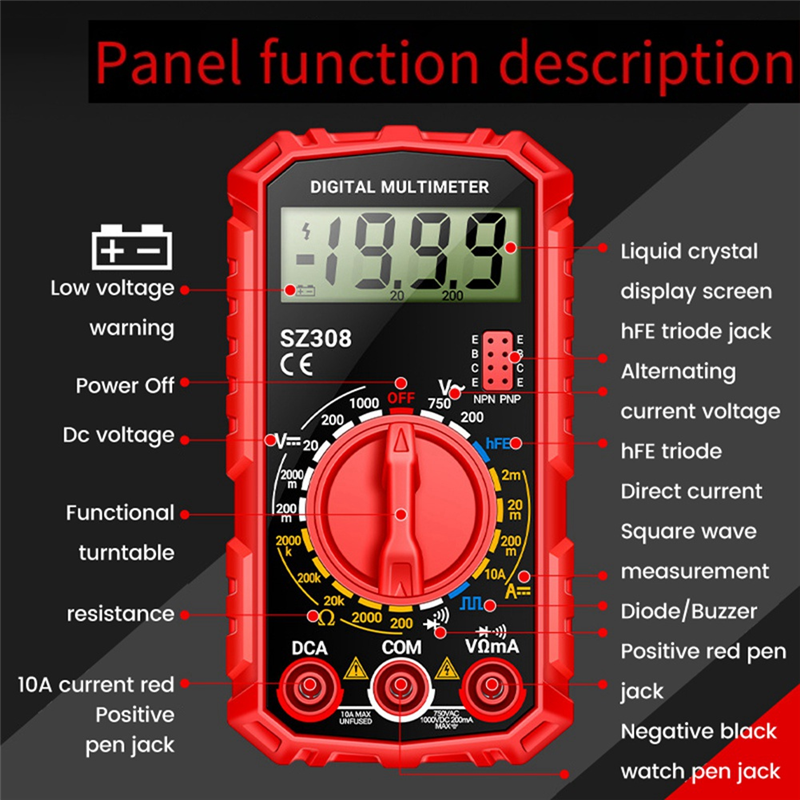 SZ308 Digital Multimeter Voltage Resistance Meter Current Meter, B. 