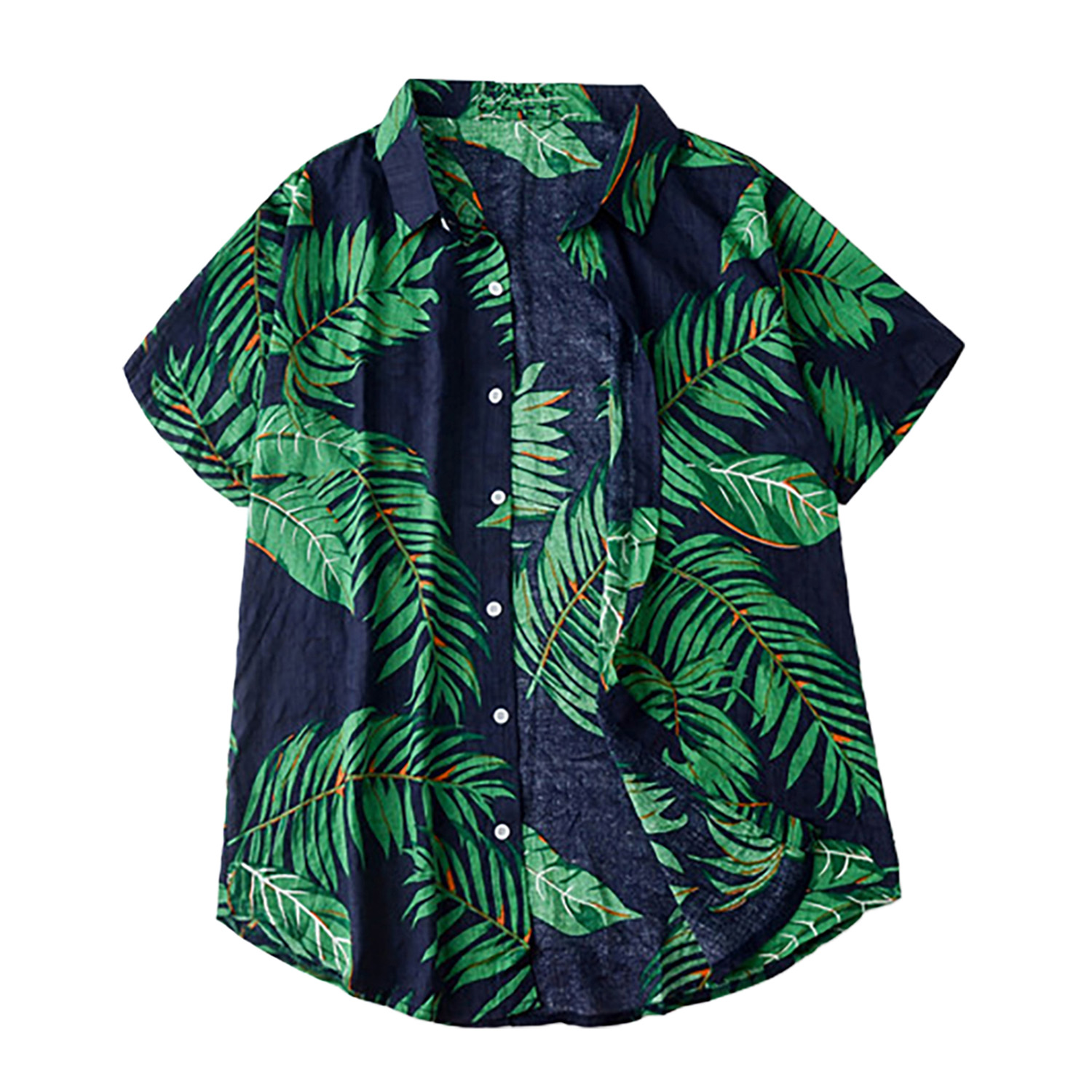 Men Shirt Lapel Leaf Print Lightweight 