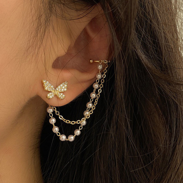 Trendy Korean Elegant Cute Fashionable Rhinestone Butterfly Stud Earrings for Girls Simple Stylish - Pearl Stud Earring for Women Simple New Collection