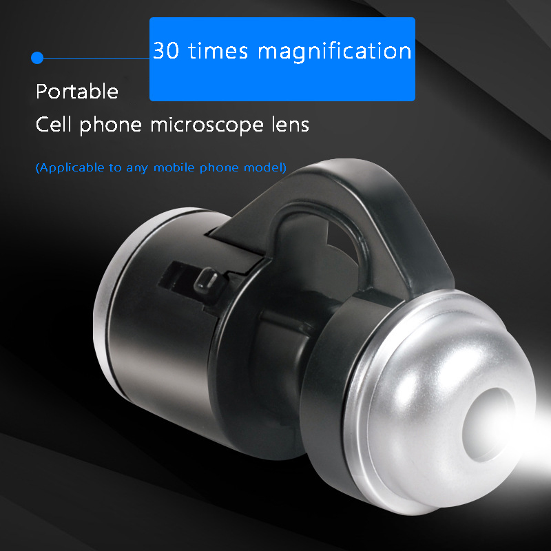 New 30x Zoom Bright Led Microscope Magnifier Clip-On Cell Phone Mobile Phone Camera Lens For Smartphone Inspection Tool. 