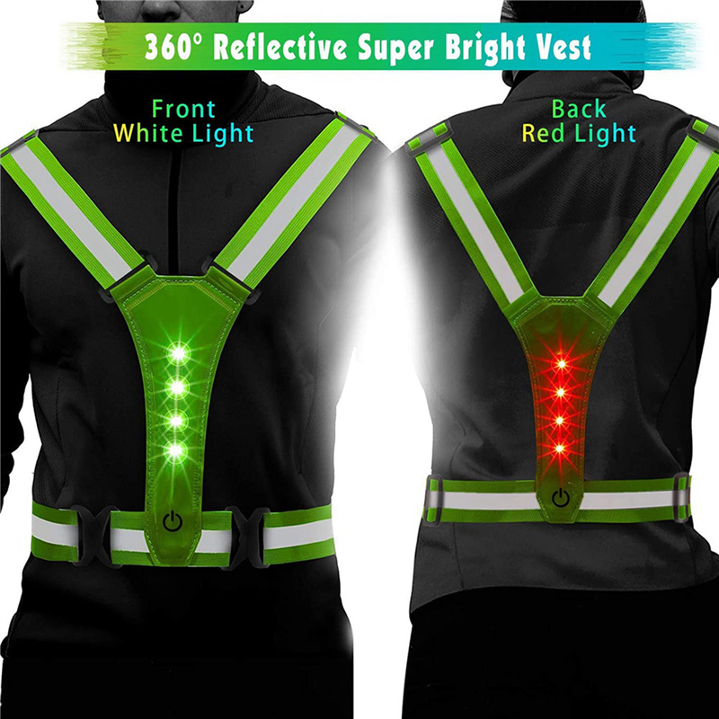 2X LED Reflective Running Vest,Adjustable Elastic Running Safety Gear LED Light Up Vest Perfect for Running,Walking. 