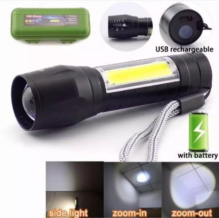 Flash light And Telescopic Zoom Torch Light xpe+cob light energy saving. 