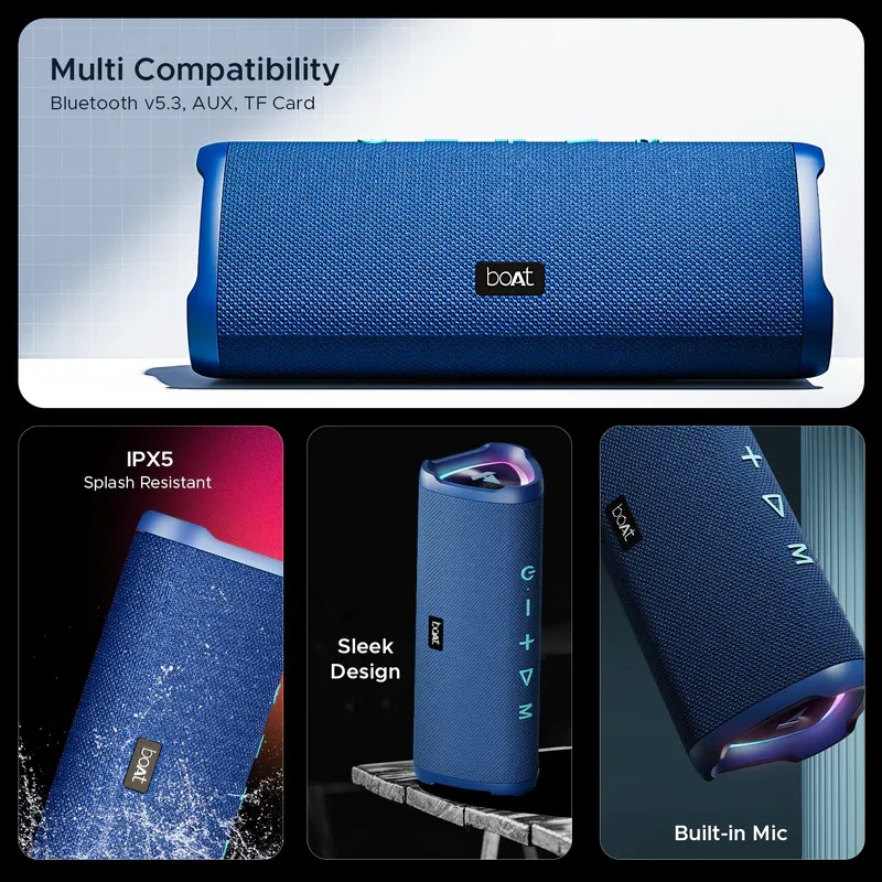 boAt Stone 750 Portable Bluetooth Speaker with 12W RMS Stereo Sound, RGB Lighting Effects, 12 Hours Playtime, Bluetooth 5.3, AUX and TF Card Support, IPX5 Water Resistance, Built-in Microphone.. 