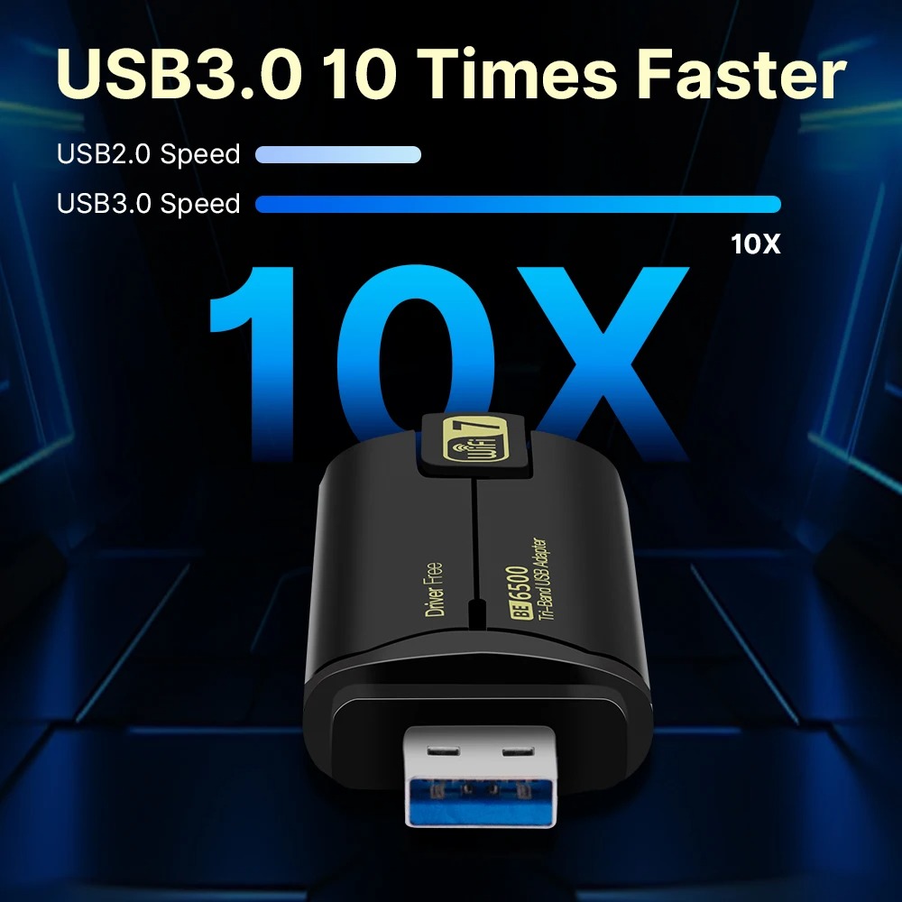 BE6500 Wifi 7 USB Adapter 6500Mbps Tri-Band 2.4G/5G/6G USB3.0 Adaptador Wireless Network Card Wifi Receiver Dongle for PC Laptop. 