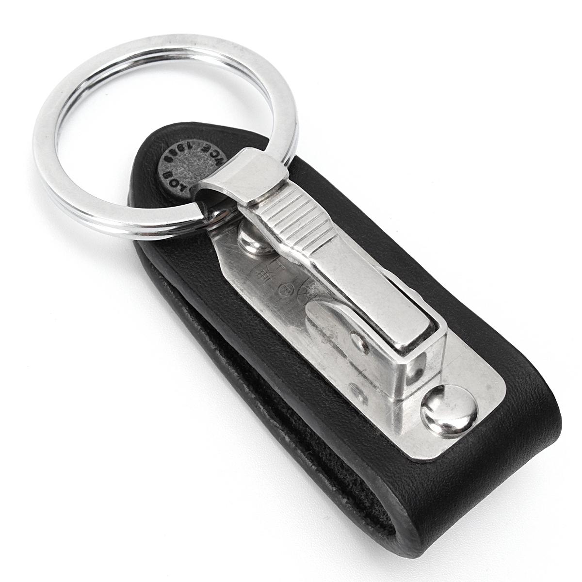 Stainless Steel Leather Detachable Keychain Belt Clip Accessories Key Ring Holder -. 