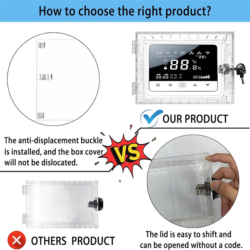 Thermostat Lock Box With Key Universal Thermostat Cover With Lock, Clear Thermostat Guard For Wall. 