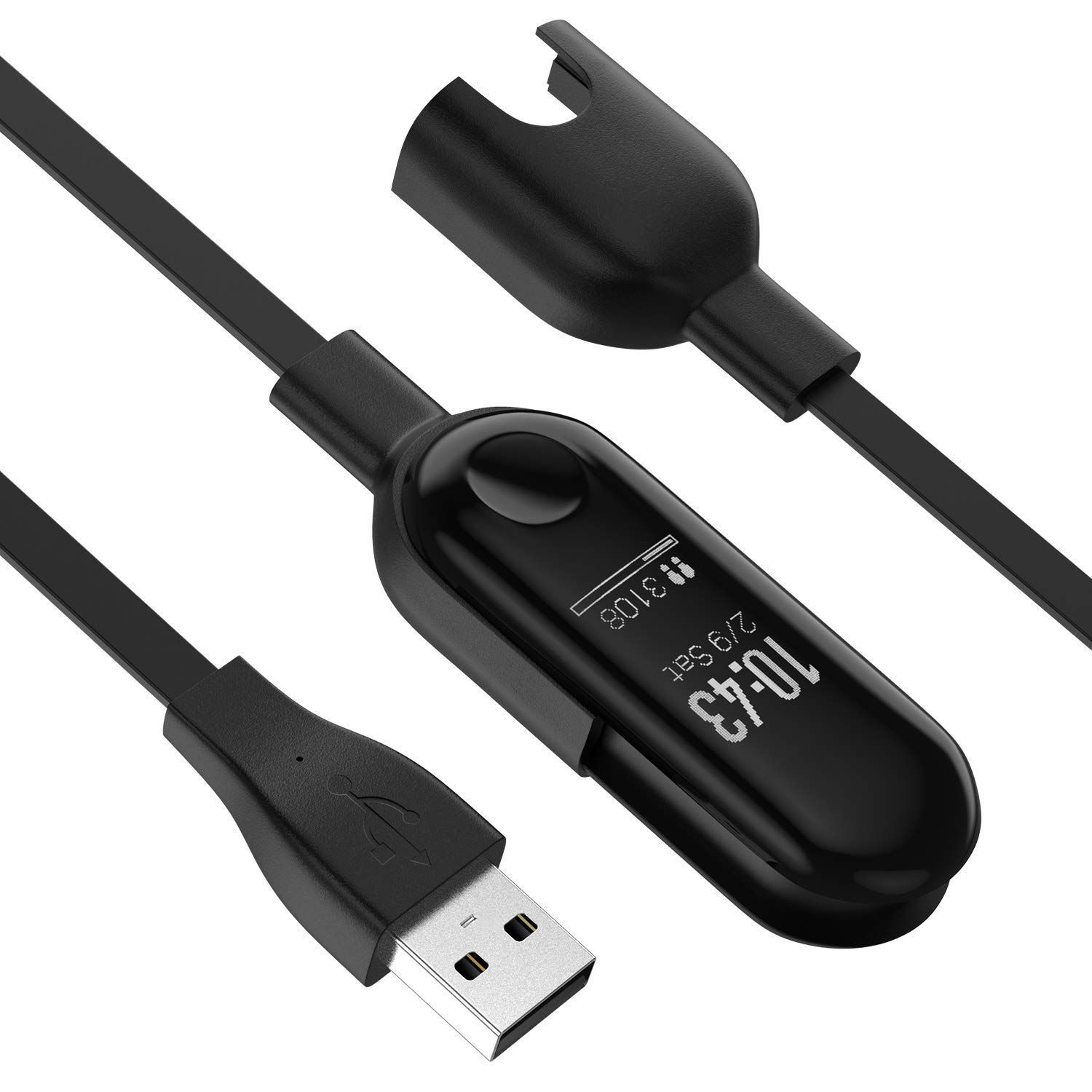 USB Charging Cable Dock Charger for Mi Band 3/M3/M4, Part of smart watch - Black. 