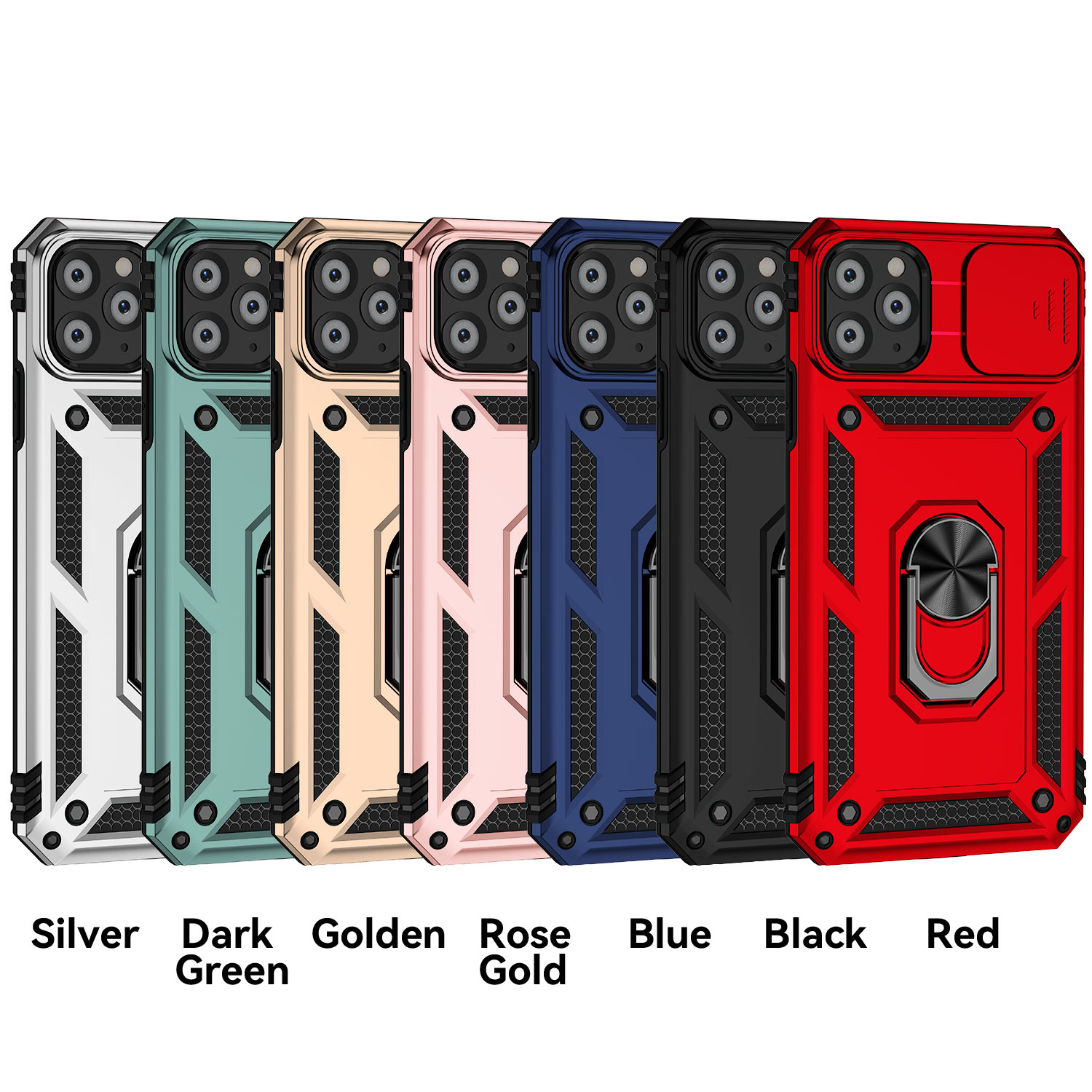 For iPhone 11 Pro Case with Slide Camera Cover, 360° Ring Holder Metal Kickstand, work for Phone Holder Car Mount, Drop Peep Protection. 