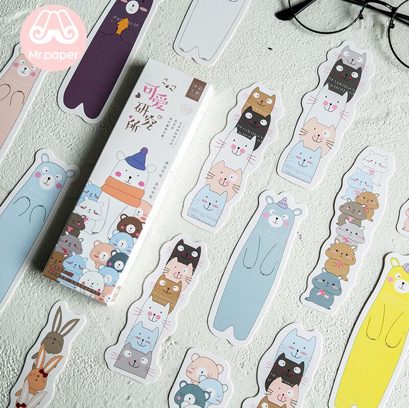 【VisioN Shop】Mr Paper 30pcs/box Animal Rabbit Kitty Polar Bear Irregular for Novelty Book Reading Page Paper Bookmarks. 