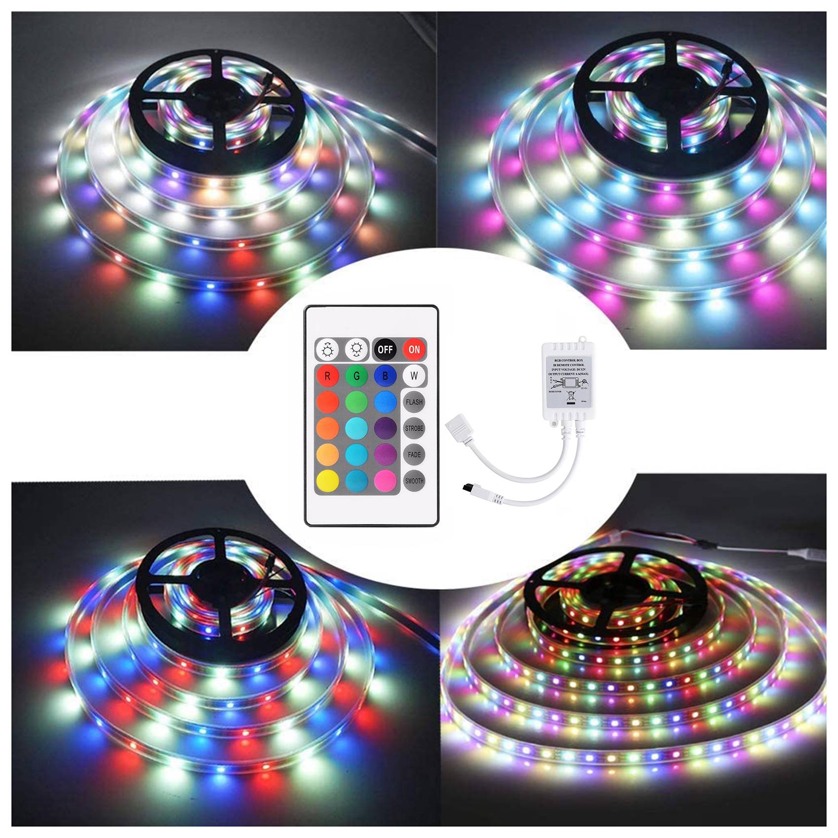24 Keys Remote Control+ LED Controller RGB Control Box IR Light Strip Controller DC12V for 5050 2835 RGB Light Strip. 