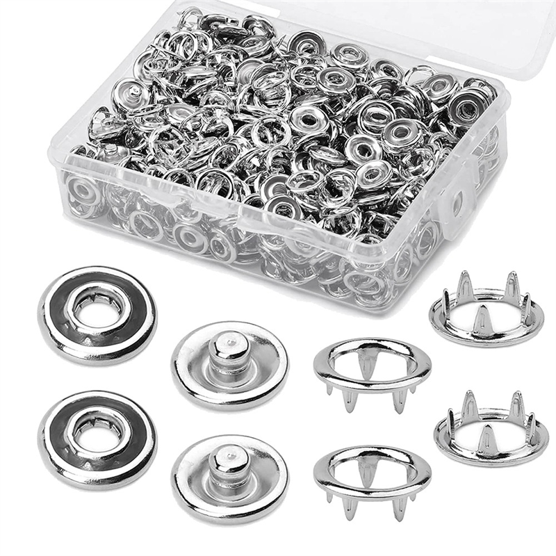 150 Sets Snap Button 9.5Mm Open Snap Button Snap Fasteners Kit Snaps Buttons Silver for Sewing and Crafting,