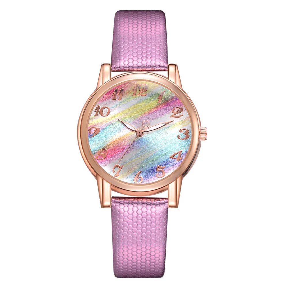 Women Fashion Rainbow Watch Leather Band Wrist Watch Casual Ladies Watch Women's Quartz Watches