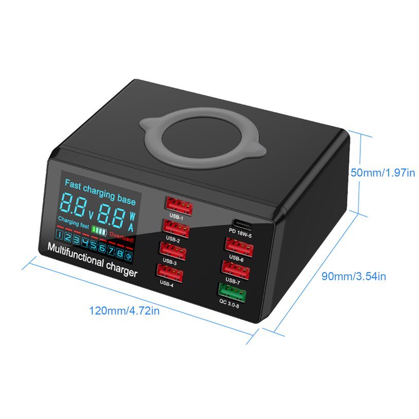 8Port Multi Fast USB Charger  Quick Charge 3.0 Phone Charging Station LED Display USB Smart Wireless /  Digital Display  Charger X9. 