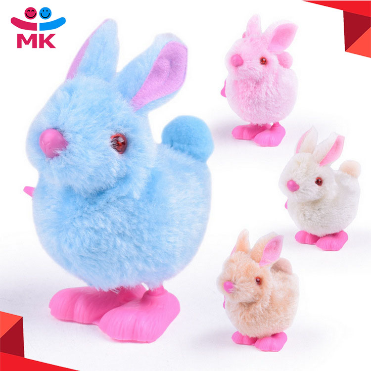 1Pcs Cute Clockwork Plush Rabbit Toy Simulation Bunny Jumping Wind Up Children Toy Easter Gift for Boys and Girls Random Color