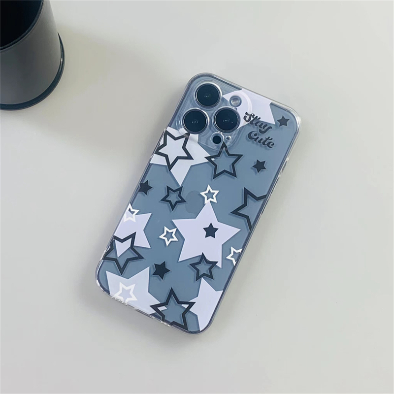 Korean Cute Y2k Star Transparent Phone Case For iPhone 15 14 13 12 11 Pro Max X XR 7 8Plus SE Lovely Shockproof Soft Cover Funda. 