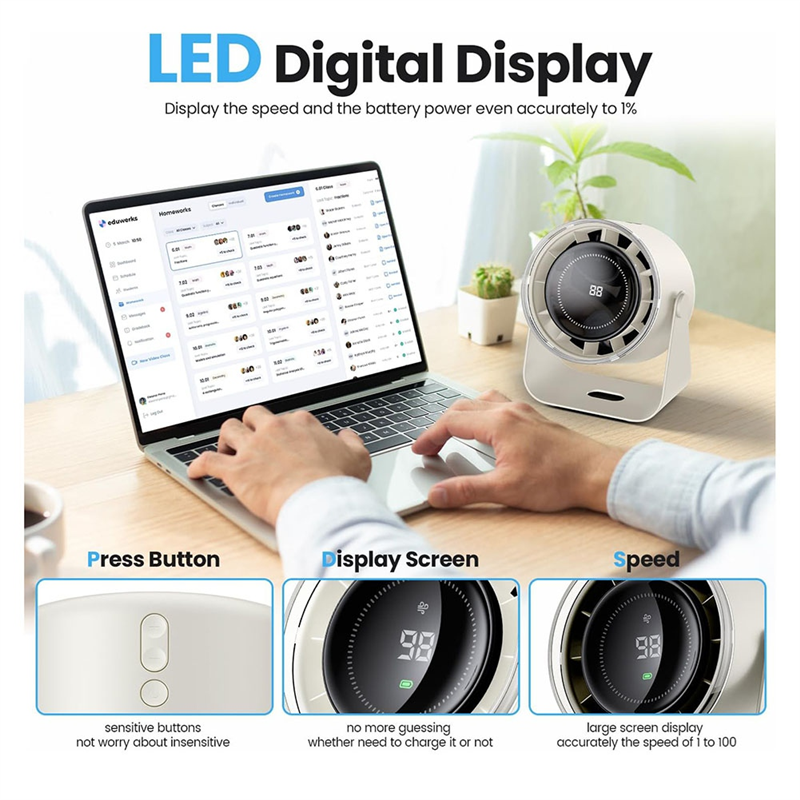 Desk Fan with Battery Operated,Quiet Display Portable Fan for Office,Home,100 Speeds 115° Tilt Table Fan. 