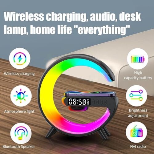 LED Wireless Charging Table Lamp Bluetooth Speaker Intelligent Atmosphere RGB Light Bluetooth Speaker With Wireless Charging BT2301 Wireless Charger Speaker. 
