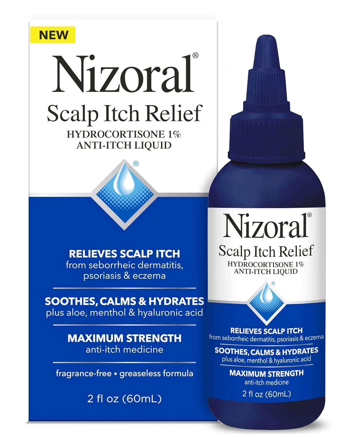Nizoral Scalp Itch Relief Liquid Relieves Scalp Itch and Soothes, Calms and Hydrates with Maximum Strength Anti-Itch Medicine (Hydrocortisone 1%), 2 Fl Oz