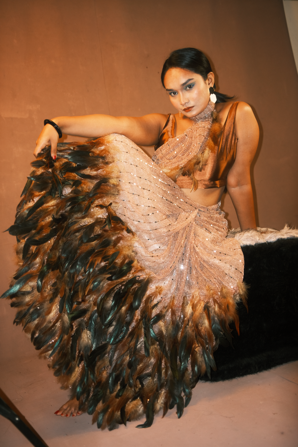 Designer's Feather Ready Made Pre-Pleated Net Saree ( Ready Made Sharee). 
