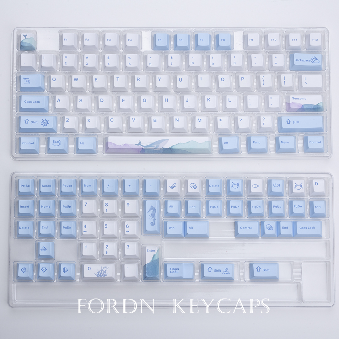 HXSJ 129 Keys Ocean Whale Theme Cherry Profile PBT Keycaps For Mechanical keyboard DYE-Sublimation Blue White Gaming keycap custom. 