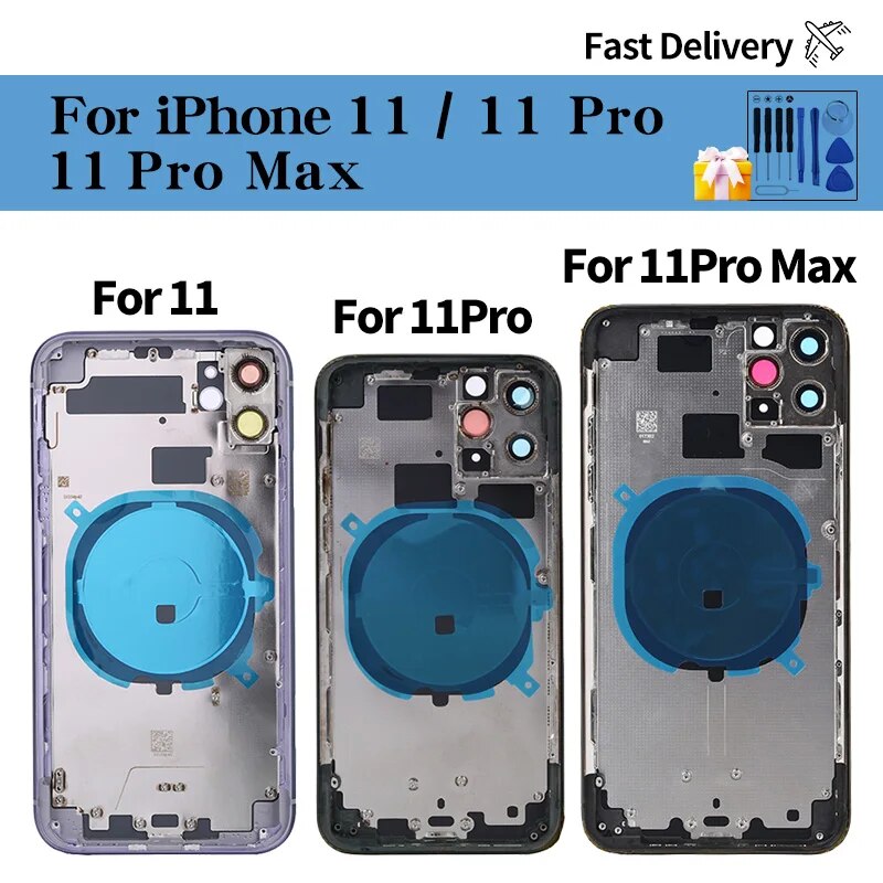 Back Housing For iPhone 11 Pro Max Back Battery Door Glass with Middle Chassis Frame SIM Tray Side Key Parts