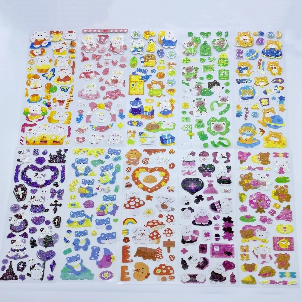 10 - 100PCS Cute Sparkle Polco Deco Sticker Pack - Korean Kawaii Glitter Sticker Seal for Toploaders, Polaroids Photocard. 