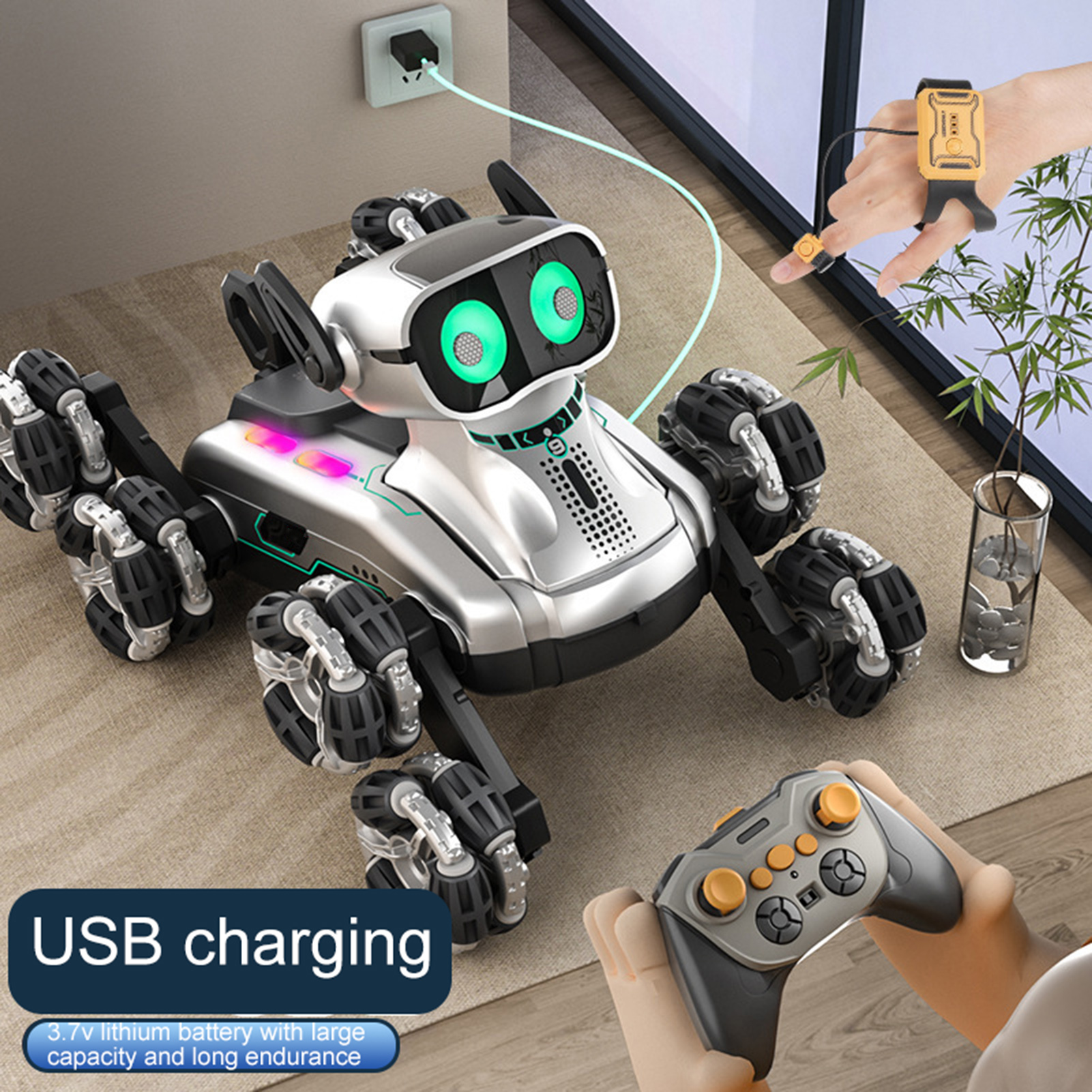 Interactive Robot Pet Interactive Rc Robot Dog Toy with Light Music Gesture Sensing Educational Stunt Puppy for Kids Electric Remote Control Pet Robot for Fun Learning Playtime 8 Wheels for Smooth. 