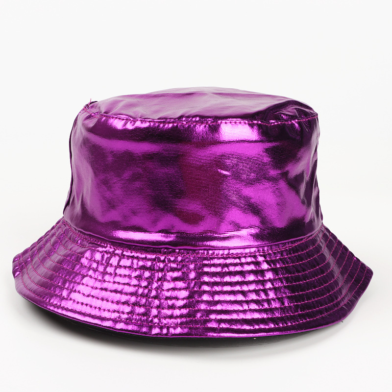 Patent leather, gold and silver, two-sided bucket hat, female Harajuku double-sided black and white basin hat, male foldable travel sunscreen hat