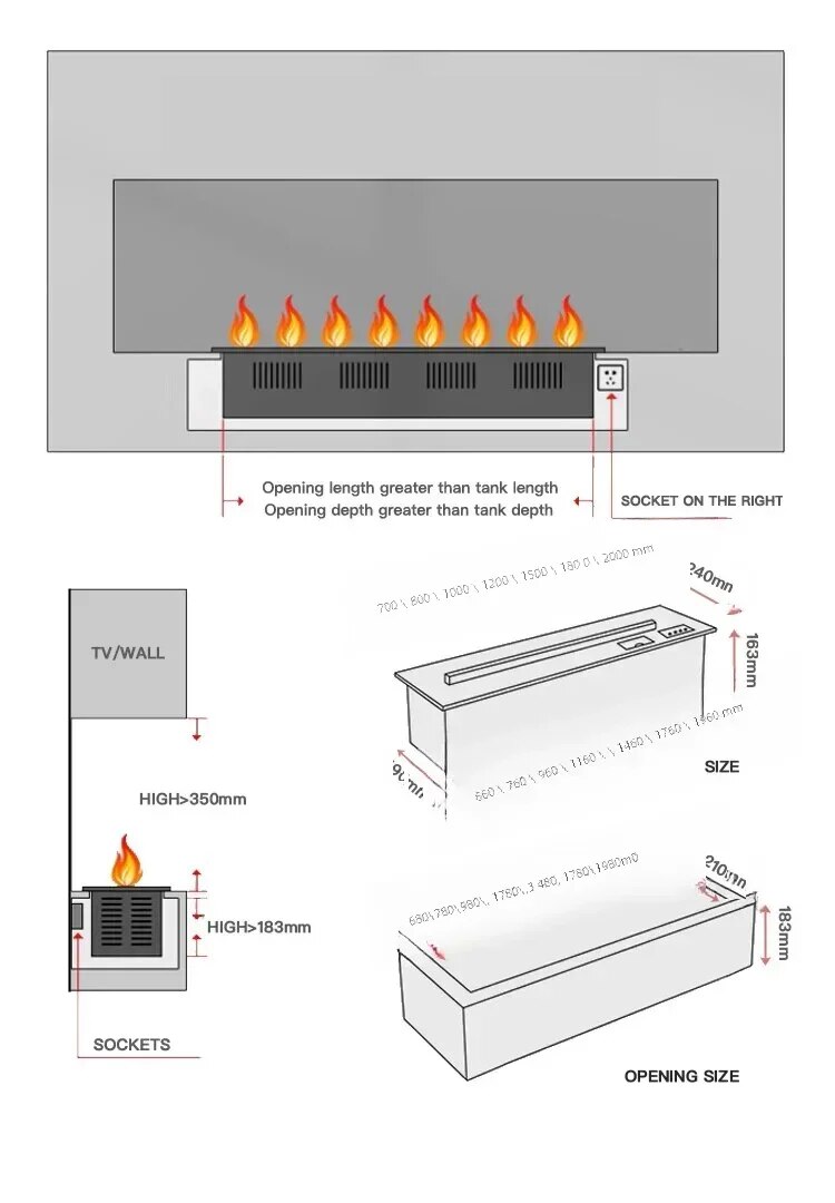 3D Atomized Fireplace smart LED virtual flame indoor decoration humidifier Customized atomized water steam place. 