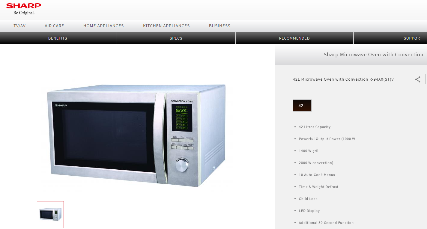 Sharp R94A0(ST)V Microwave Oven 42 Liter Price in Bangladesh ShopZ BD